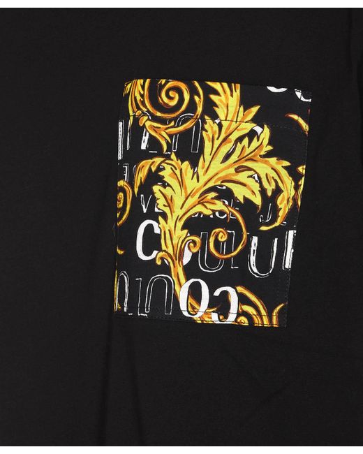Versace Jeans Black Baroque-Pattern Print Detail T-Shirt for men