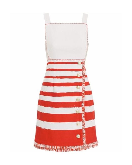 Zimmermann Red Frayed-Detail Square-Neck Dress