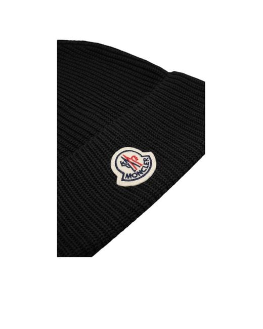 Moncler Black Logo Patch Ribbed-Knit Beanie for men