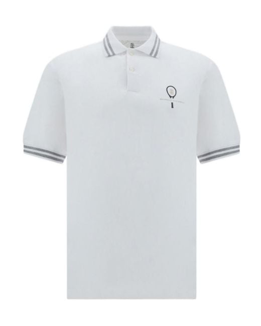 Brunello Cucinelli White Short-Sleeved Polo Shirt for men
