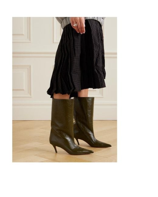 AMINA MUADDI Green Crinkled-Leather Boots