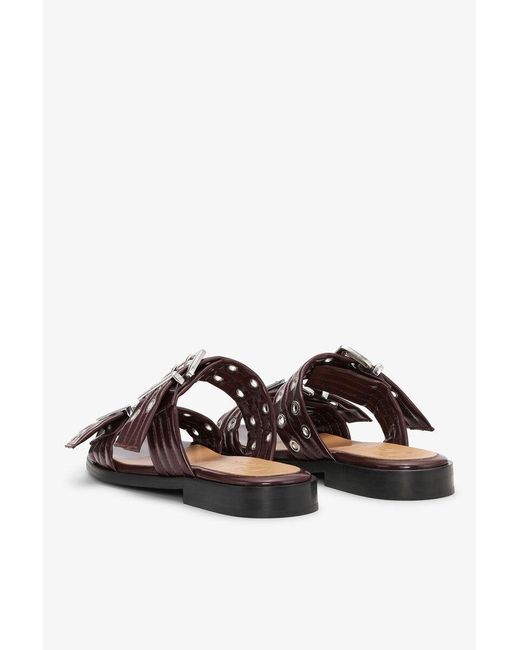 Ganni Brown Feminine Buckle Two-Strap Sandals