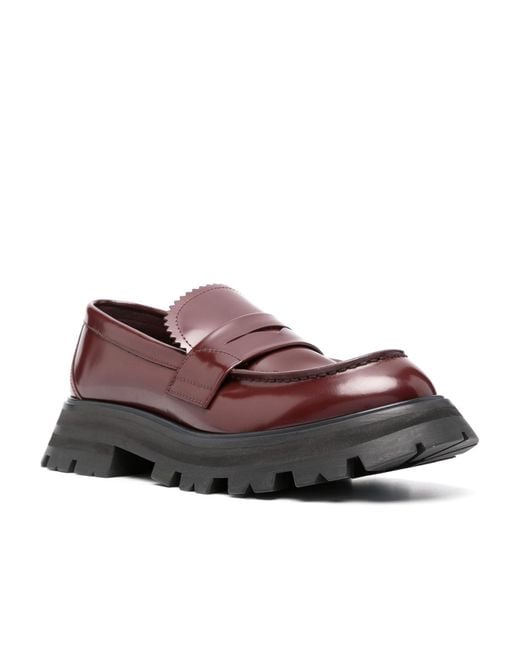 McQueen Brown Ridged-Sole Leather Loafers