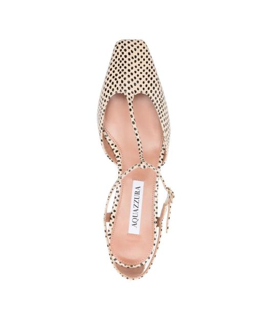 Aquazzura White T-Strap Patterned Pumps