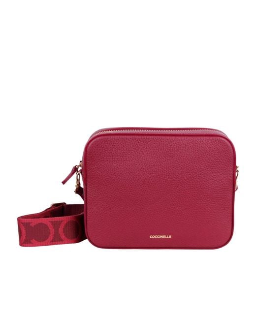 Coccinelle Red Tebe Logo Stamp Zip-Up Crossbody Bag