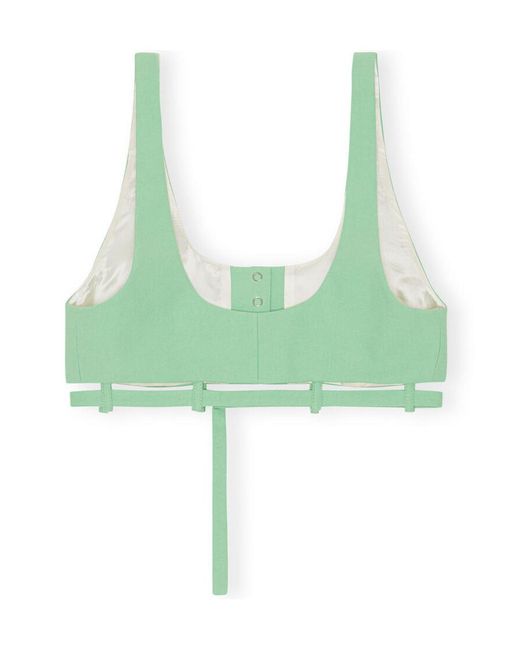 Ganni Green Sleeveless Suiting Cropped Top