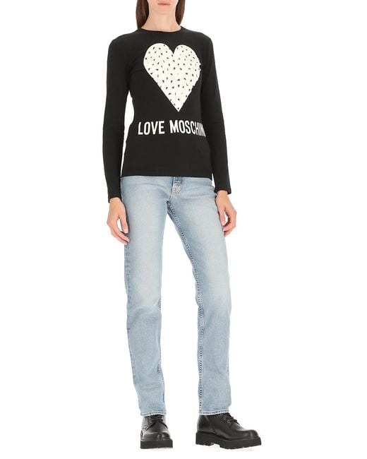 Moschino Black Round Collar And Long-Sleeved T-Shirt