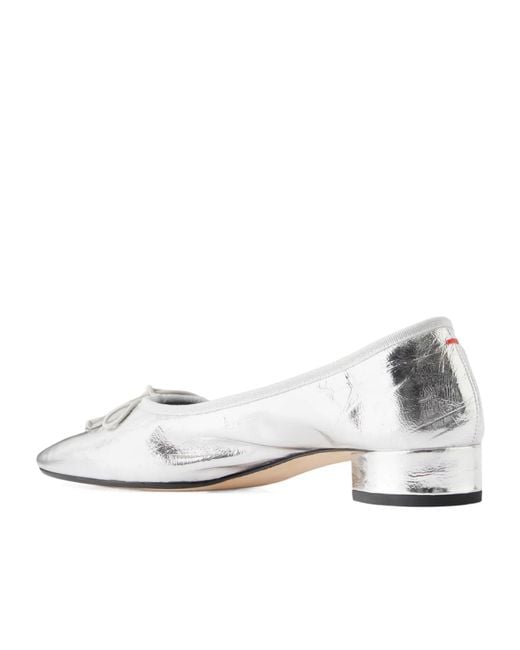 Aeyde White Bow-Detailed Crinkled Metallic Leather Pumps