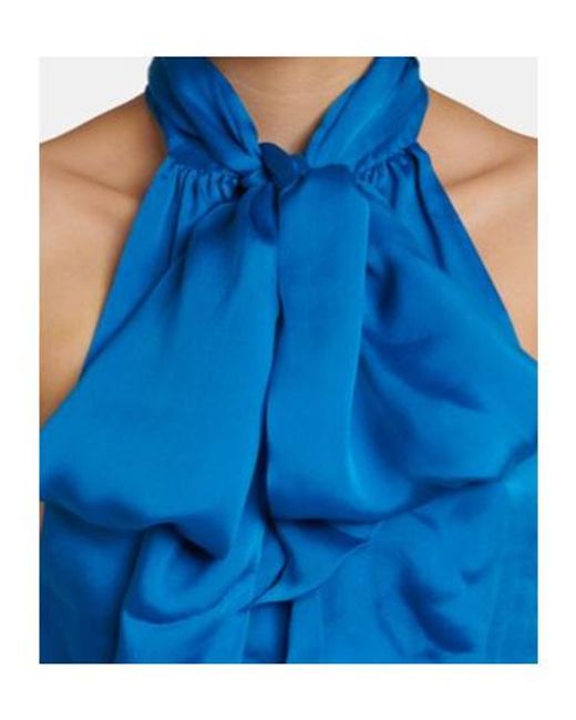 Alexandre Vauthier Blue Silk Charmeuse Tie-Neck Top