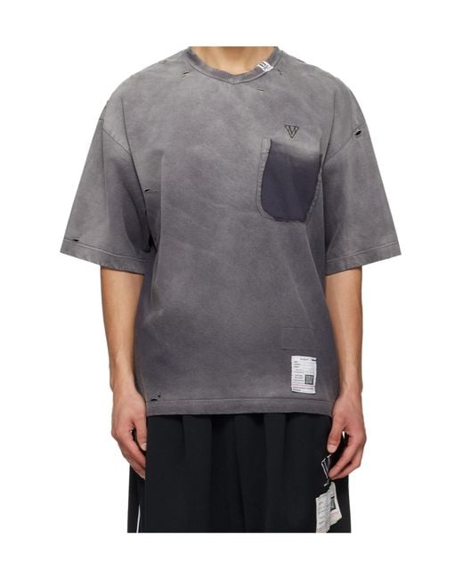 Maison Mihara Yasuhiro Gray V-Neck Distressed T-Shirt for men