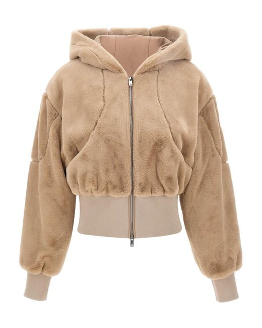 Moose Knuckles Natural Logo Patch Faux Fur Jacket