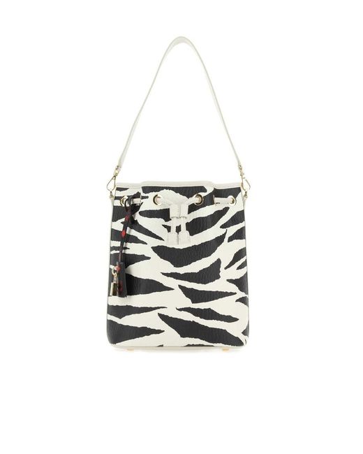 MCM White Zebra-Printed Ruched Tote Bag