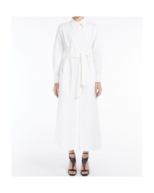 Max Mara White Belted Long-Sleeved Shirt Dress