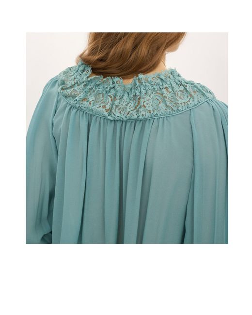 Chloé Blue Scoop-Neck Cropped Silk Blouse