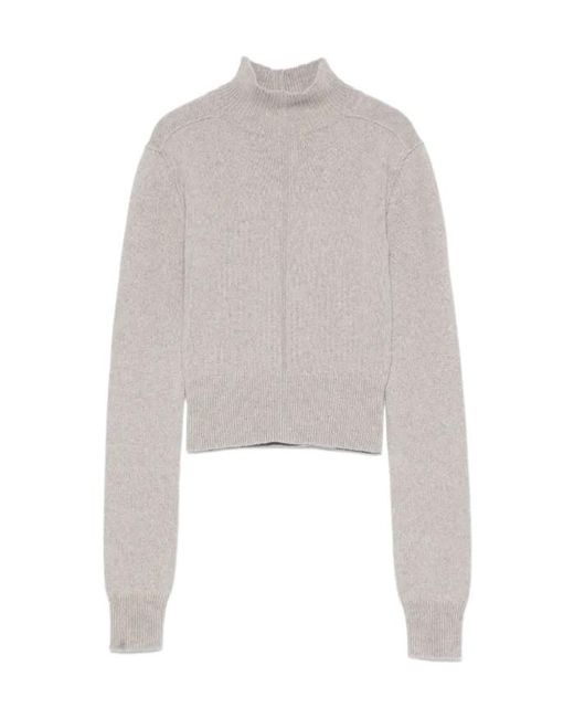 Rick Owens White Headon High-Neck Cropped Sweater