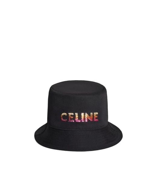 Céline Black Embroidered Bucket Hat for men