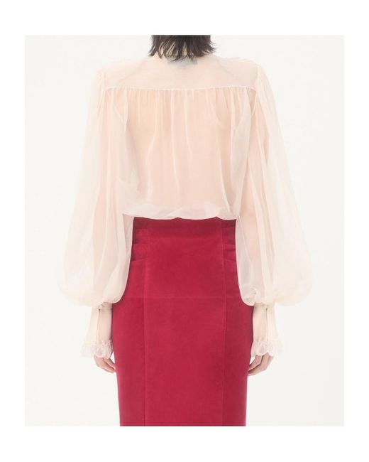 Valentino White Embroidered Organza Puff-Sleeve Top