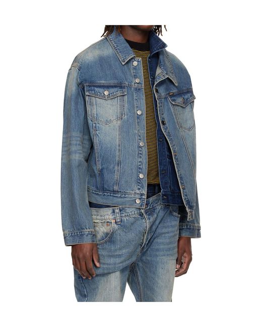 ANDERSSON BELL Blue Asymmetrical Layered Denim Jacket for men