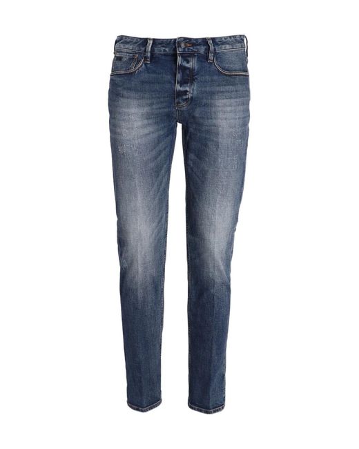 Emporio Armani Blue Washed Slim-Cut Jeans for men