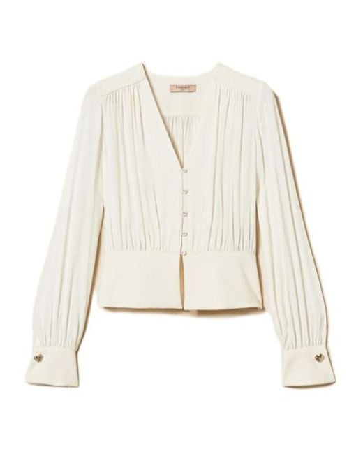 Twinset Natural Pleated Long-Sleeve Top