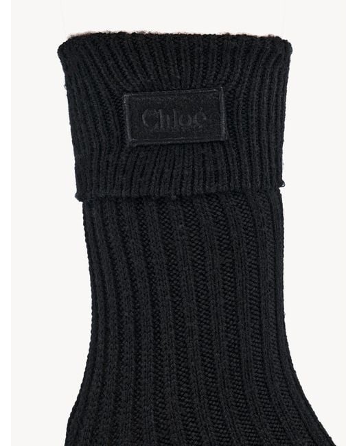 Chloé Black Chloé Ribbed Sock-Knotted Boots