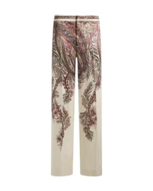 Etro Natural Printed Satin Palazzo Trousers