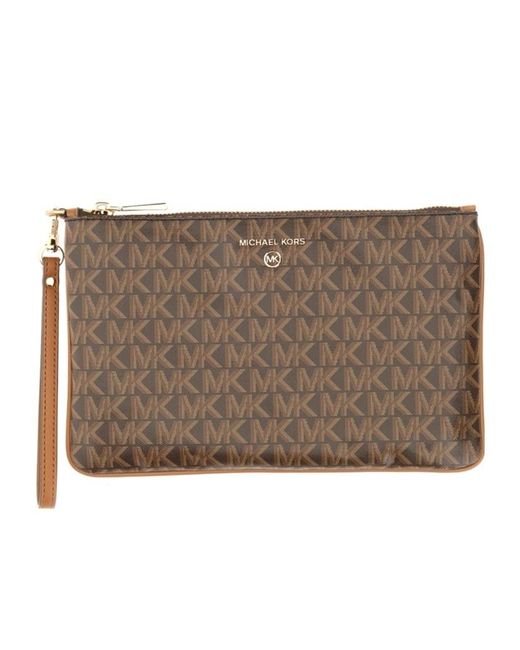 Michael Kors Brown Monogram Leather Clutch Bag