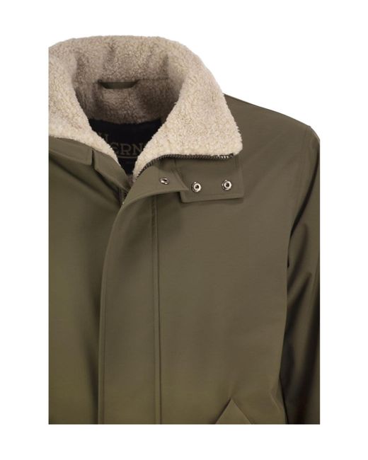 Herno Green Long Sleeved Shearling Collar Jacket for men