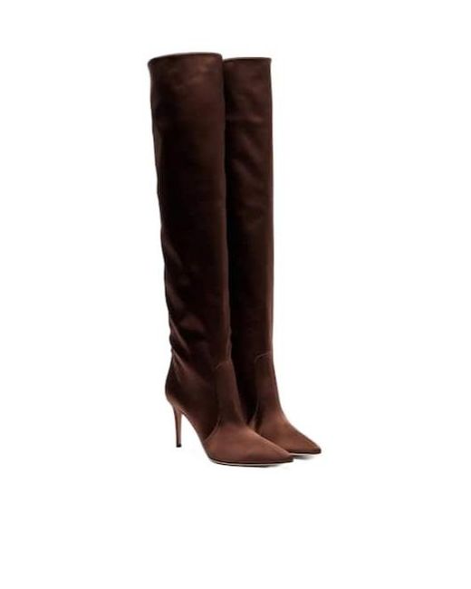 Gianvito Rossi Brown Solid Color Satin Over-The-Knee Boots