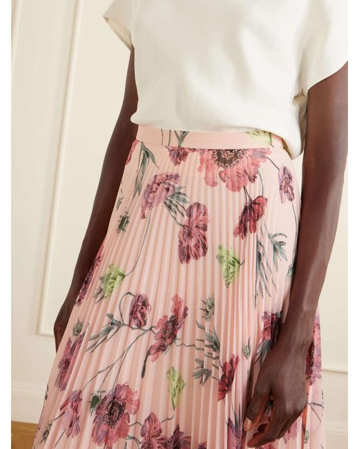 Erdem Pink Floral-Print Plissé-Voile Midi Skirt