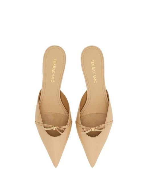Ferragamo White Ferragamo Mini Bow Pointed-Toe Mules