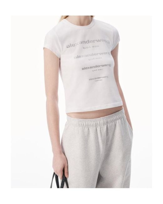 Alexander Wang White Crystal Gradient Logo Fitted Tee