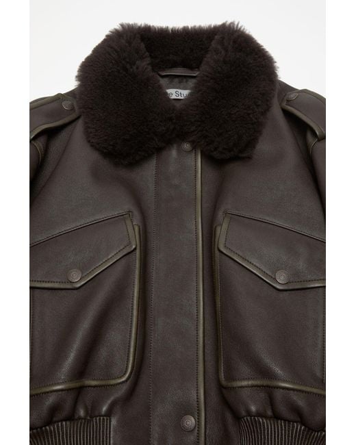 Acne Black Leather Bomber Jacket