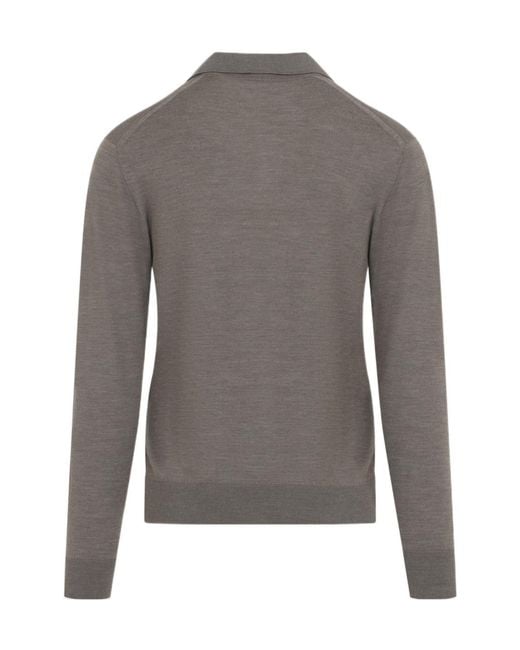 Sease Gray Lasca Knit Long-Sleeve Polo Shirt for men