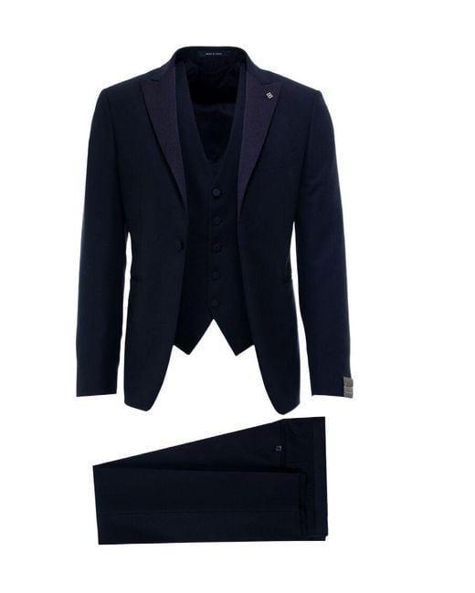 Tagliatore Blue Satin Panel Suit Set for men