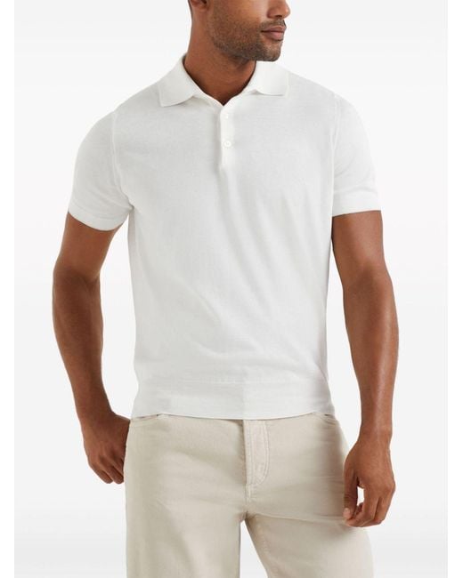 Brunello Cucinelli White Short-Sleeved Buttoned Polo Shirt for men
