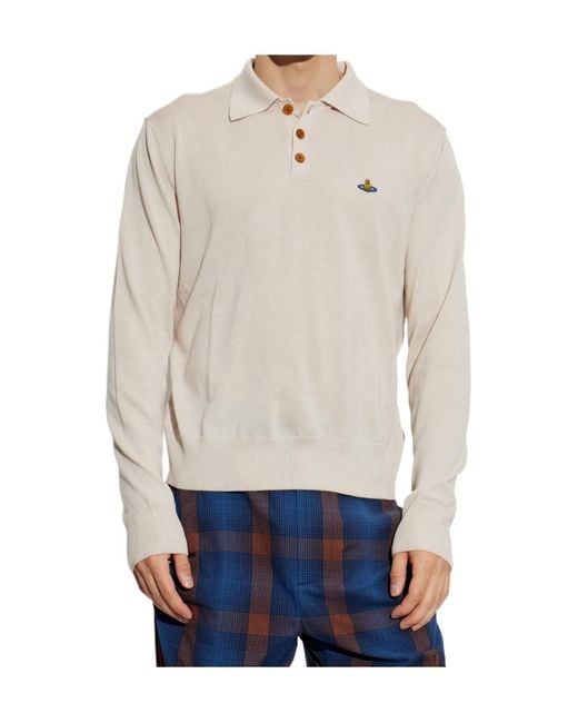 Vivienne Westwood White Long-Sleeved Knitted Polo Shirt for men