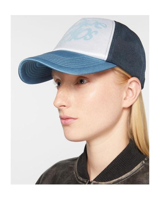 Acne Blue Flocked-Logo Mesh Hat for men