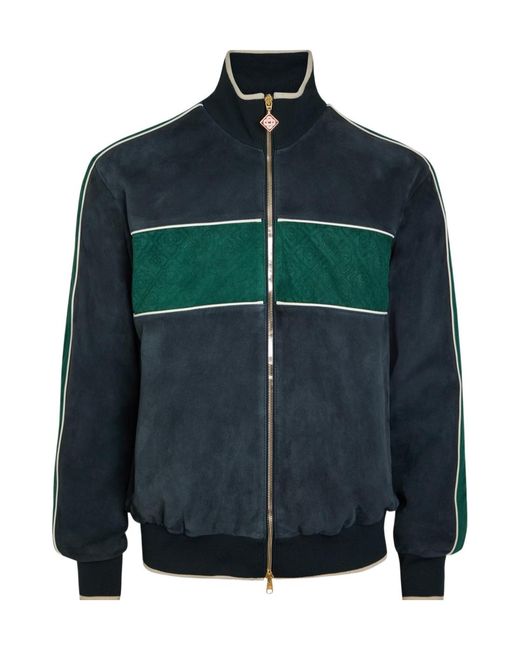 Casablanca Blue High-Neck Leather Jacket for men