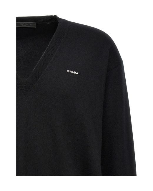 Prada Black Long-Sleeved V-Neck Jumper for men