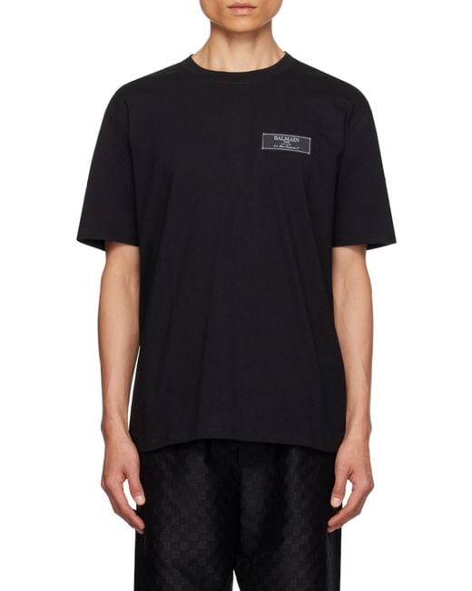 Balmain Black Logo-Patch Crewneck T-Shirt for men