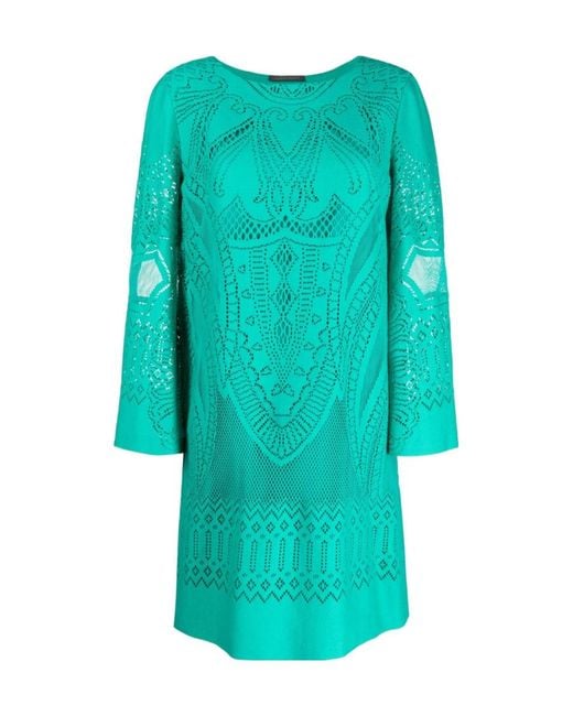 Alberta Ferretti Blue Perforated Shift Dress