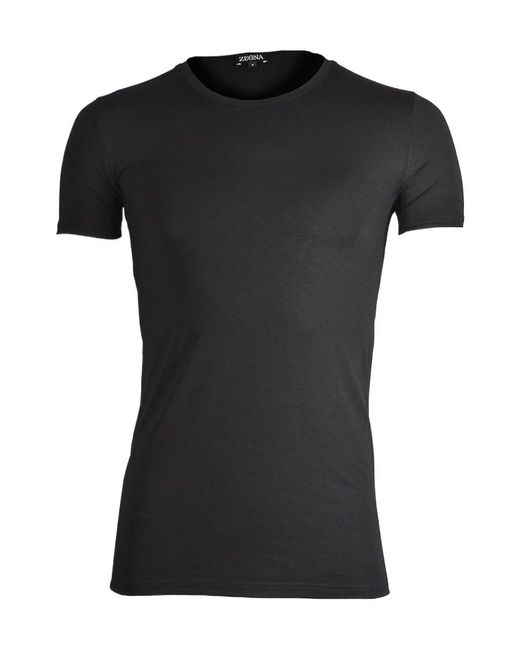 Ermenegildo Zegna|SHORT-SLEEVED ROUND NECK T-SHIRTS (PU ZEGNA T-Shirt With Round Neck And Short Sleeves in Black for