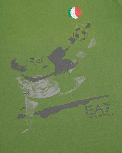 EA7 Green Logo T-Shirt With Round Neck for men