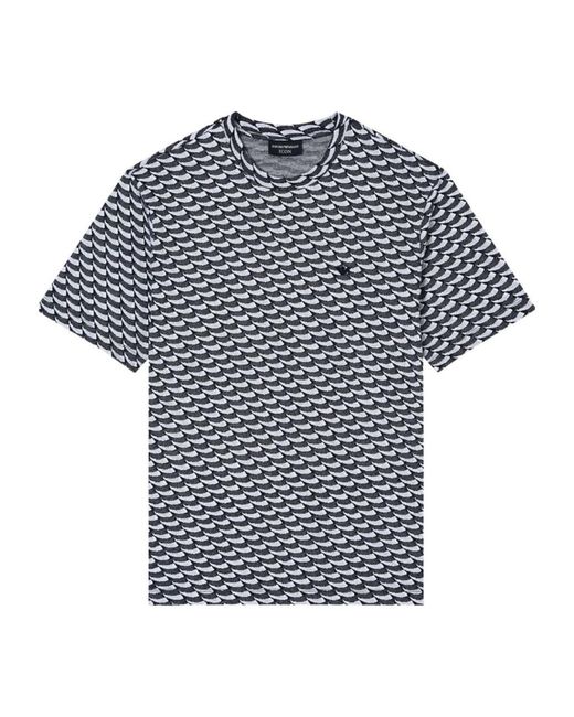 Emporio Armani Blue Wave-Pattern Cotton T-Shirt for men