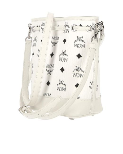 MCM White Dessau Drawstring Mini Tote Bag