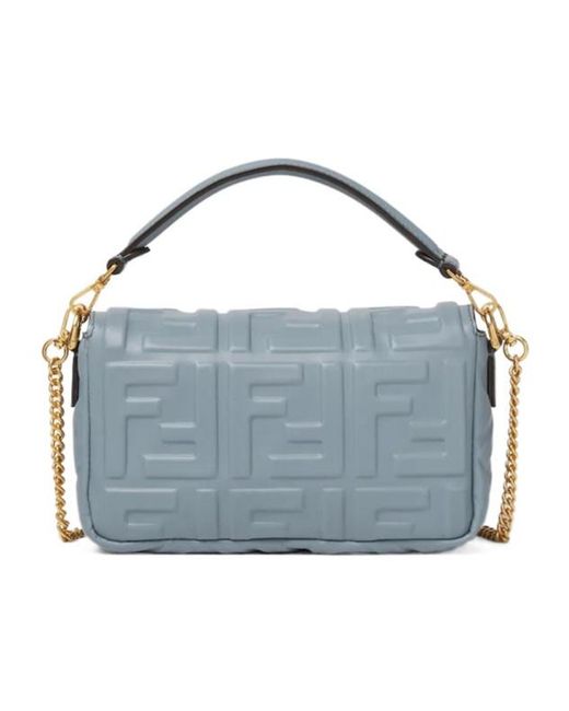 Fendi Blue Baguette Ff Embossed Mini Shoulder Bag