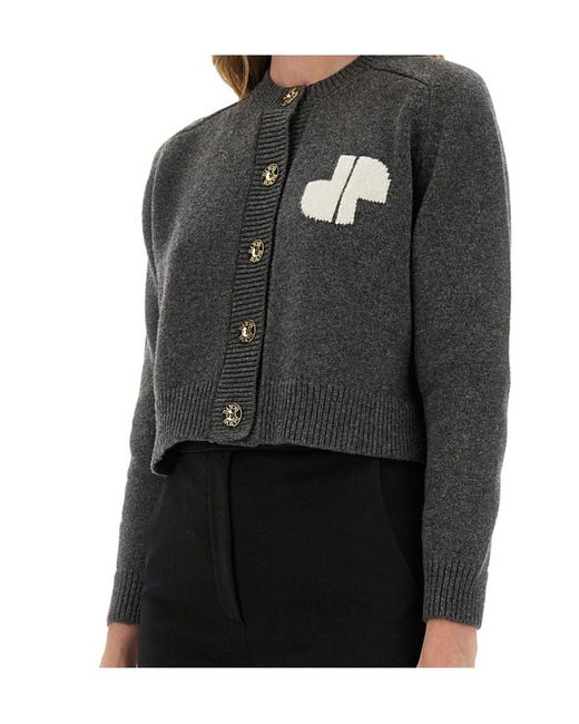 Patou Black Pato Cropped Button-Up Knit Cardigan