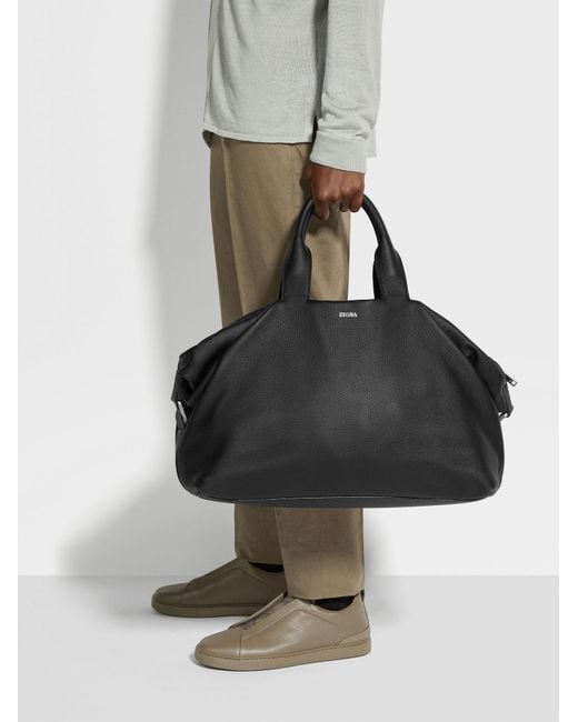 Zegna Black Raglan Deerskin Holdall for men