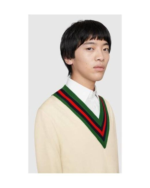 Gucci White V-Neck Knit Jumper for men